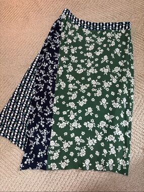Anthropologie Green and Navy Floral Panel Midi Skirt
